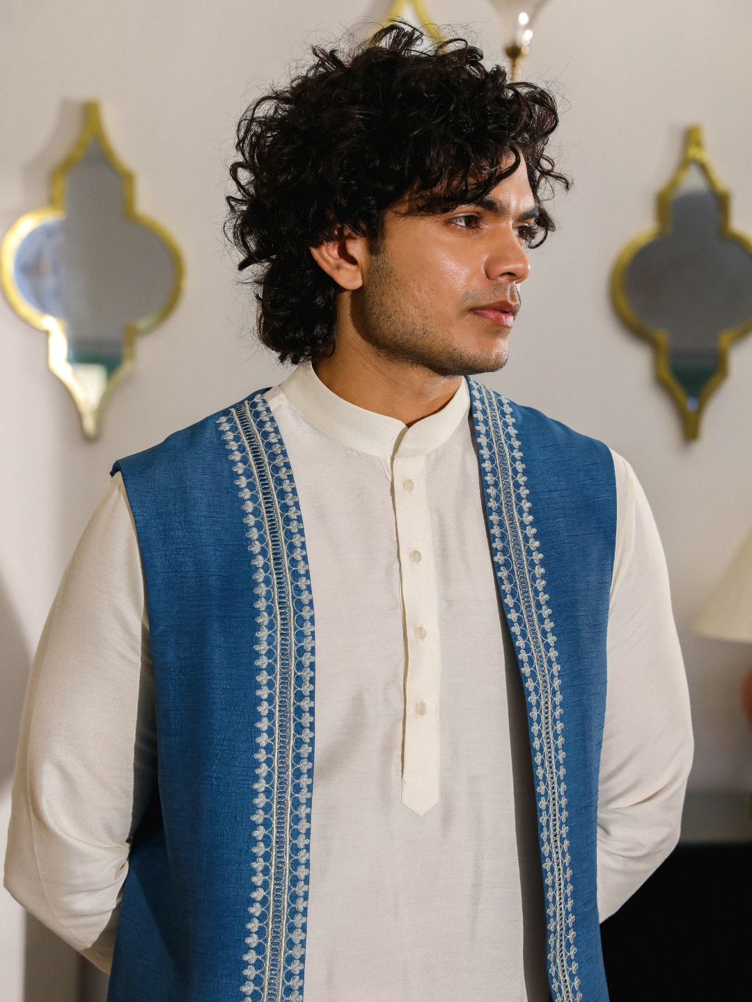 Blue Resham Embroidered Jacket at Kamakhyaa by RoohbyRidhimaa. This item is Aangan By RoohbyRidhimaa, Blue, Diwali Wear, Eid Special, Eid Wear, Festive Wear, Indian Wear, Jackets, Men Jackets, Men Overlays, Menswear, Menswear By RoohbyRidhimaa, missing, Regular Fit, Resham Embroidered, Sangeet Function, Traditional Wear, Viscose, Viscose Raw Silk, Wedding Wear, Winter Products, Zari Embroidery