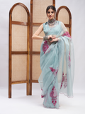 Blue Resham Embroidered Organza Saree Set at Kamakhyaa by RoohbyRidhimaa. This item is Blue, Embroidered, Festive Wear, Free Size, Resham, Resham Embroidered, Saree Sets, Toxin free