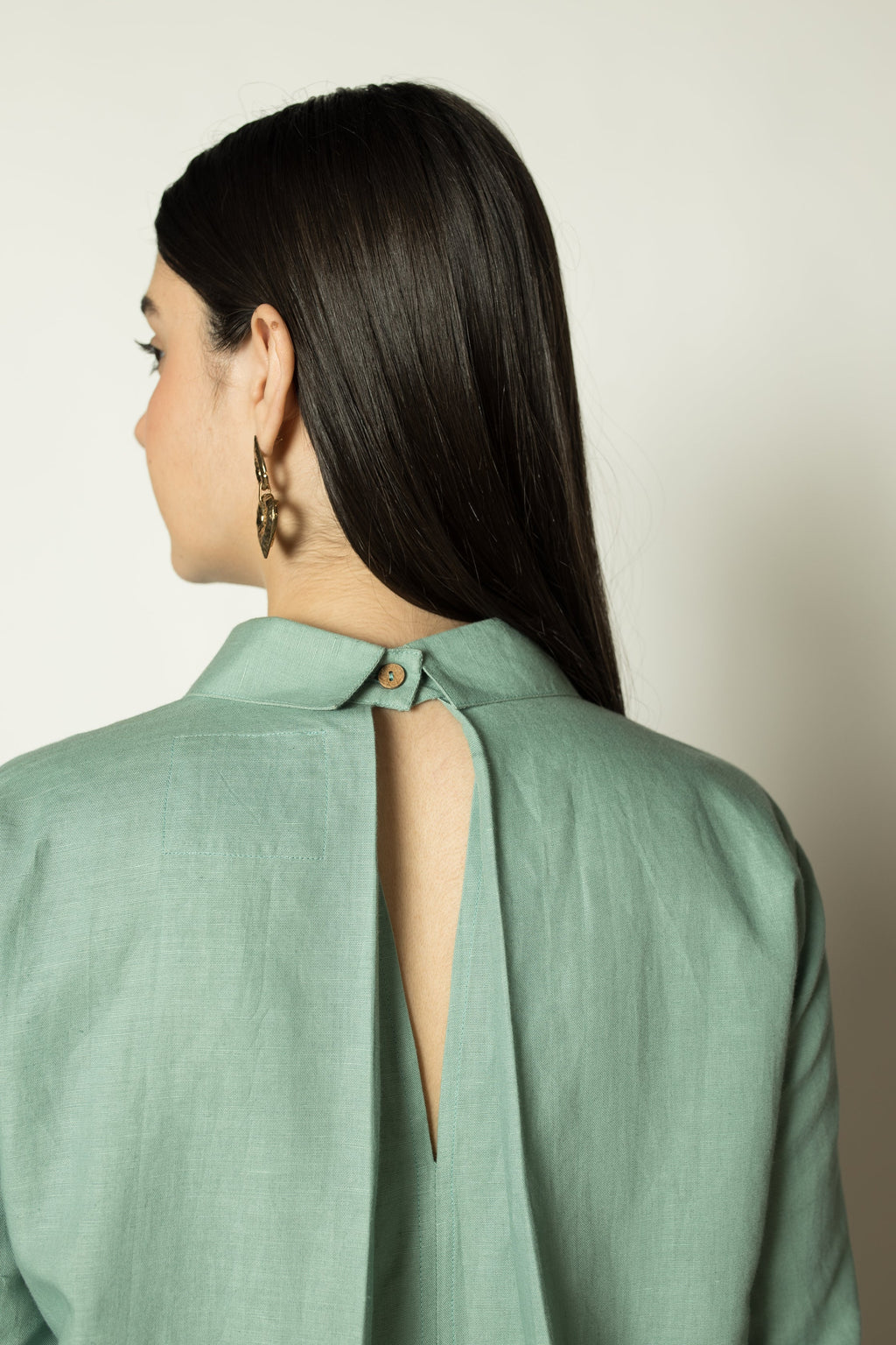 Blue Shirt Dress with Ruched Sleeves at kamakhyaa.com by Anushé Pirani. This item is Birthday Collection, Blue, Brunch Wear, Casual Wear, Console Collection List, Cotton, Dresses, Green, Hemp, Mini Dresses, Nostalgic Whispers by Anushe Pirani, Office Wear, Paris, Regular Fit, Review September 2025, Shirt Dresses, Solids, Sundowner Looks, Womenswear