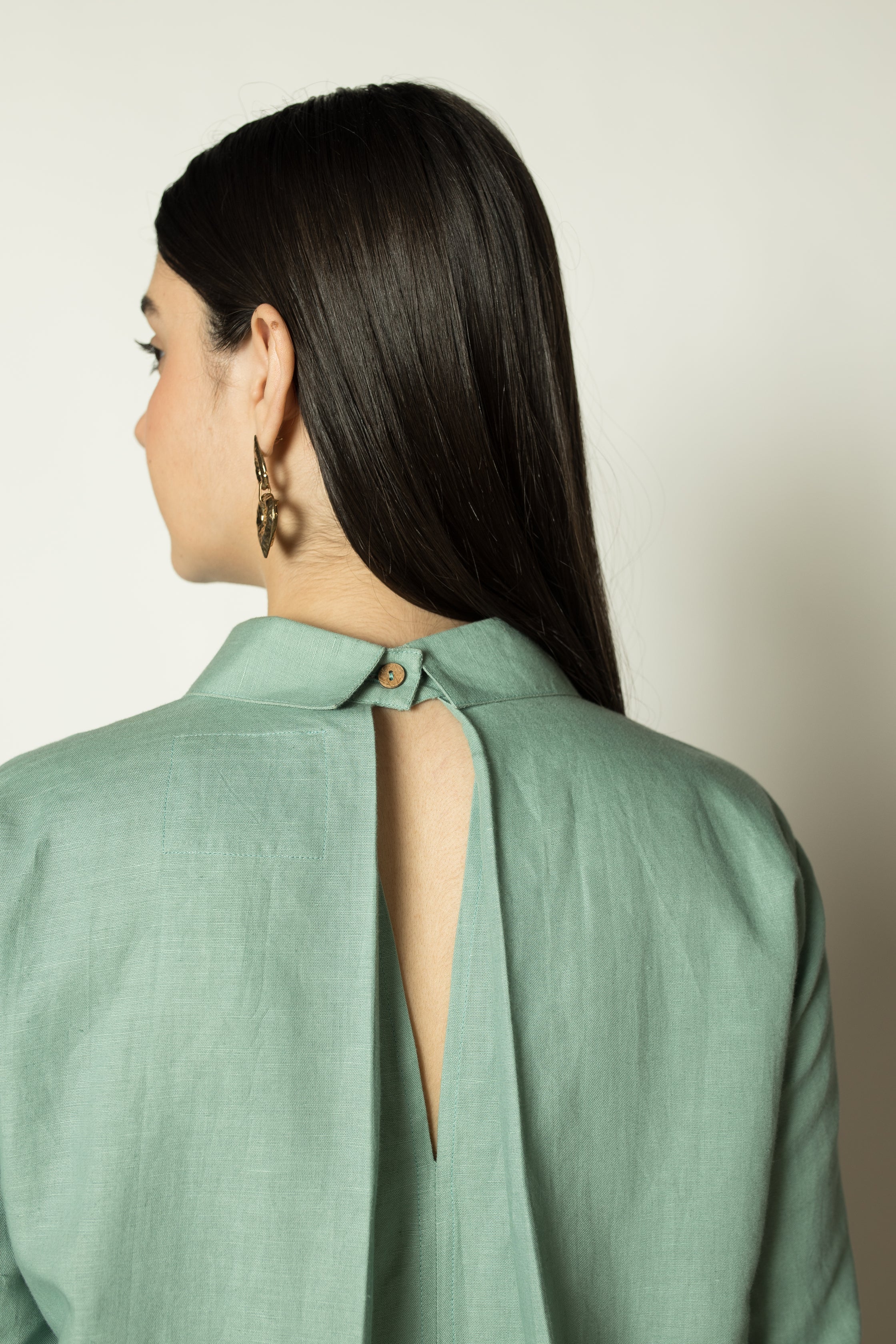 Blue Shirt Dress with Ruched Sleeves at kamakhyaa.com by Anushé Pirani. This item is Birthday Collection, Blue, Brunch Wear, Casual Wear, Console Collection List, Cotton, Dresses, Green, Hemp, Mini Dresses, Nostalgic Whispers by Anushe Pirani, Office Wear, Paris, Regular Fit, Review September 2025, Shirt Dresses, Solids, Sundowner Looks, Womenswear
