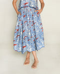 Blue Skirt at Kamakhyaa by Rias Jaipur. This item is Abstract Prints, Bhram by Rias Jaipur, Casual Wear, Cotton bemberg, Multicolor, Organic, Regular Fit, Skirts