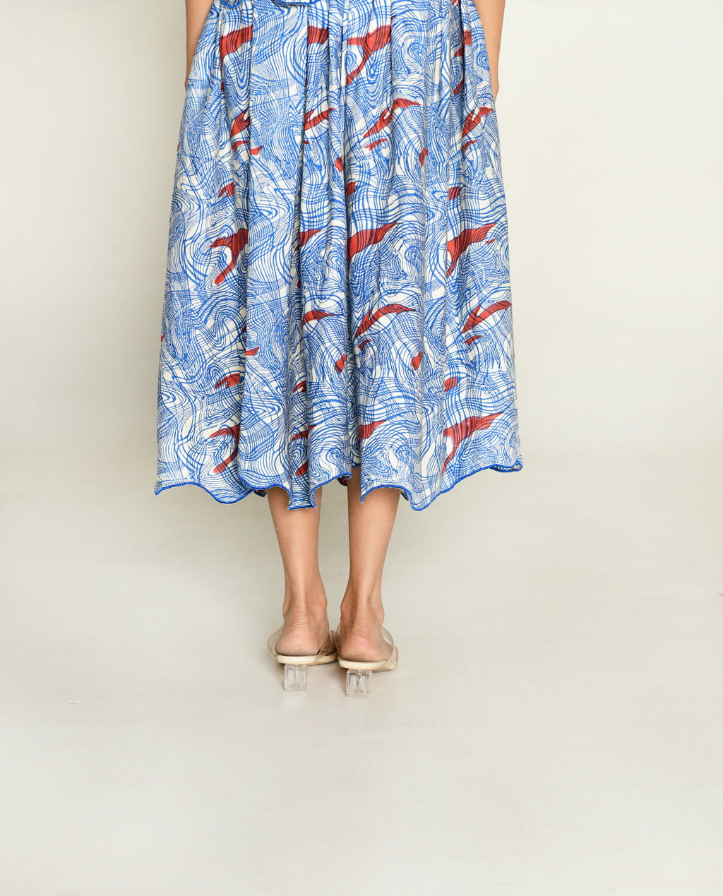 Blue Skirt at Kamakhyaa by Rias Jaipur. This item is Abstract Prints, Bhram by Rias Jaipur, Casual Wear, Cotton bemberg, Multicolor, Organic, Regular Fit, Skirts