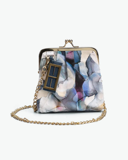 Blue Sling Bag at Kamakhyaa by The Indian Trunk. This item is Abstract Prints, Artisan Made, Blue, Free Size, leather, Modal Satin, Party Wear, Sling Bags