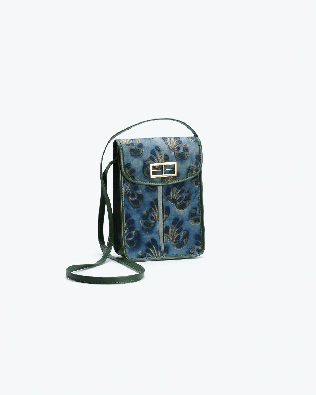 Blue Sling Bag at Kamakhyaa by The Indian Trunk. This item is Artisan Made, Blue, Casual Wear, Floral Prints, Free Size, leather, Modal SIlk, Sling Bags