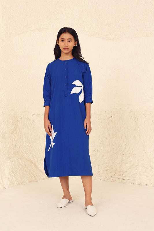 Blue Solid Cotton Dress at Kamakhyaa by Kanelle. This item is Blue, Cotton Poplin, Evening Wear, Floral, Made from Natural Materials, Midi Dresses, One by One by Kanelle, Regular Fit
