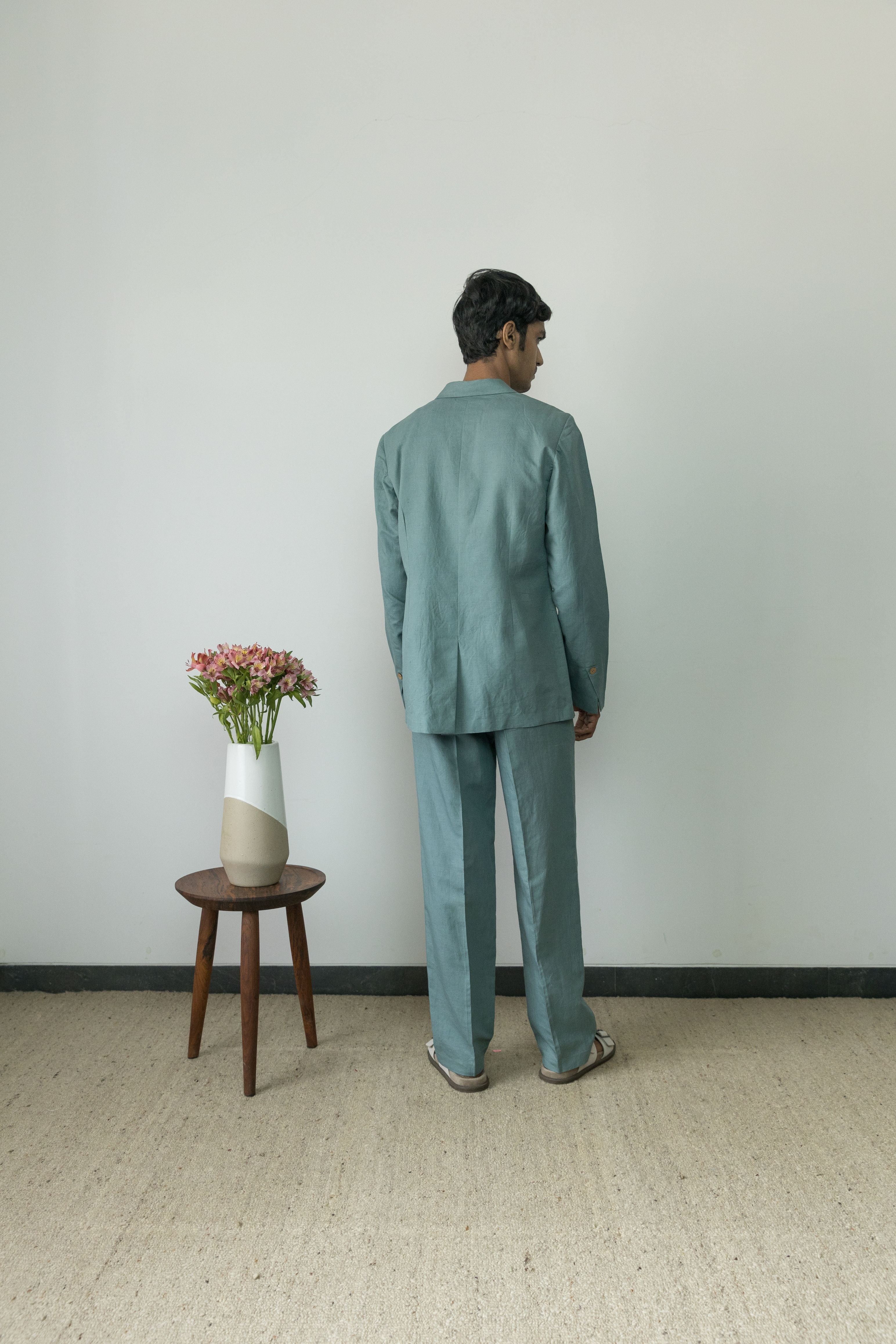 Blue Solid Cotton Pants by Anushé Pirani with Blue, Casual Wear, Cotton, Cotton Hemp, For Him, Handwoven, Hemp, Mens Bottom, Menswear, Pants, Regular Fit, Shibumi Collection, Solids at Kamakhyaa for sustainable fashion