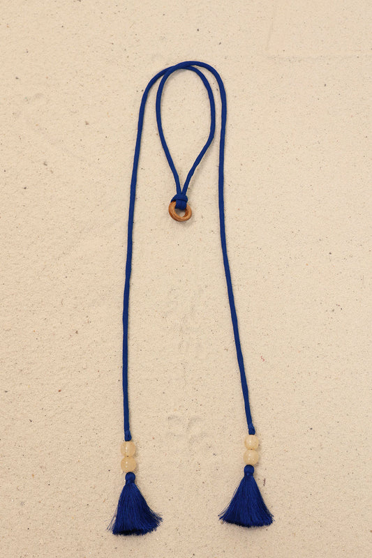 Blue Solid Twisted Thread Neckpiece at Kamakhyaa by Kanelle. This item is Blue, Cotton Poplin, Evening Wear, Made from Natural Materials, Neckpieces, One by One by Kanelle, One size, Wooden Ring