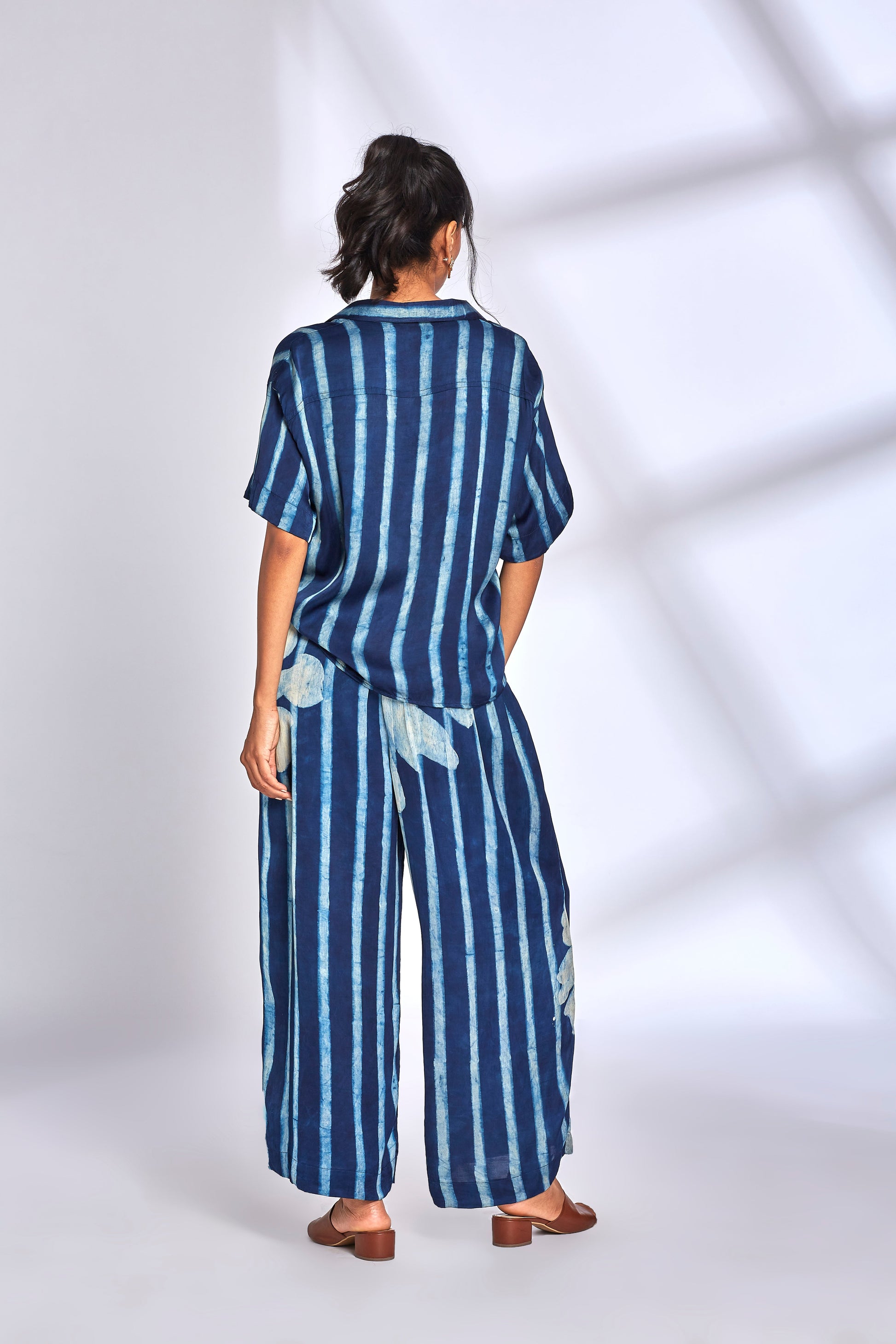 Blue Striped Printed Co-Ord Set at Kamakhyaa by Hasttvam. This item is Floral, Fusion Wear, Indigo, Modal silk, Natural dyes, Relaxed Fit, Respondible production and Vegan