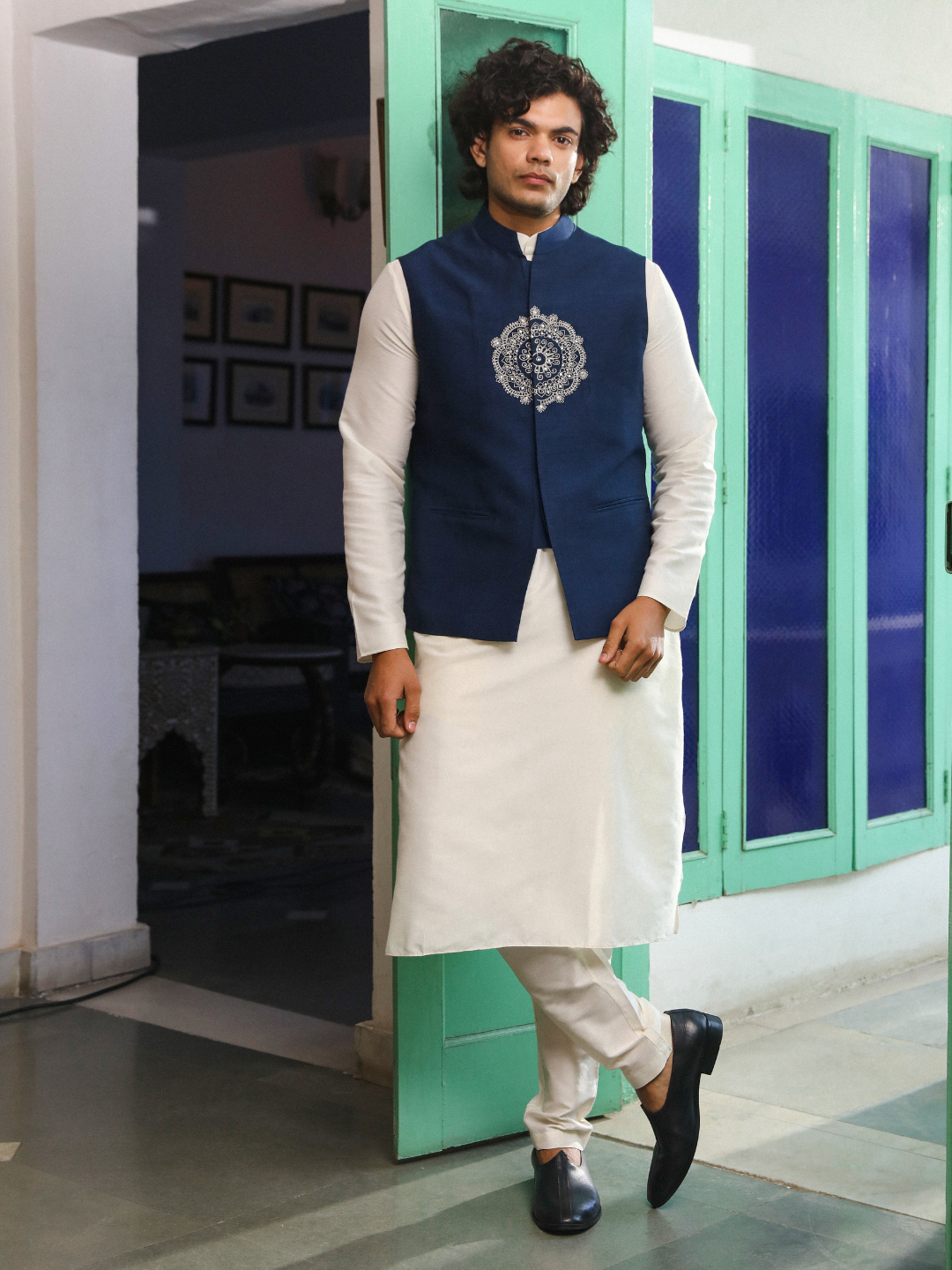 Blue Viscose Silk Jacket at Kamakhyaa by RoohbyRidhimaa. This item is Aangan By RoohbyRidhimaa, Blue, Diwali Wear, Eid Special, Eid Wear, Festive Wear, Indian Wear, Jackets, Men Jackets, Men Overlays, Menswear, Menswear By RoohbyRidhimaa, missing, Regular Fit, Sangeet Function, Traditional Wear, Viscose, Viscose Raw Silk, Wedding Wear, Winter Products, Zari Embroidery