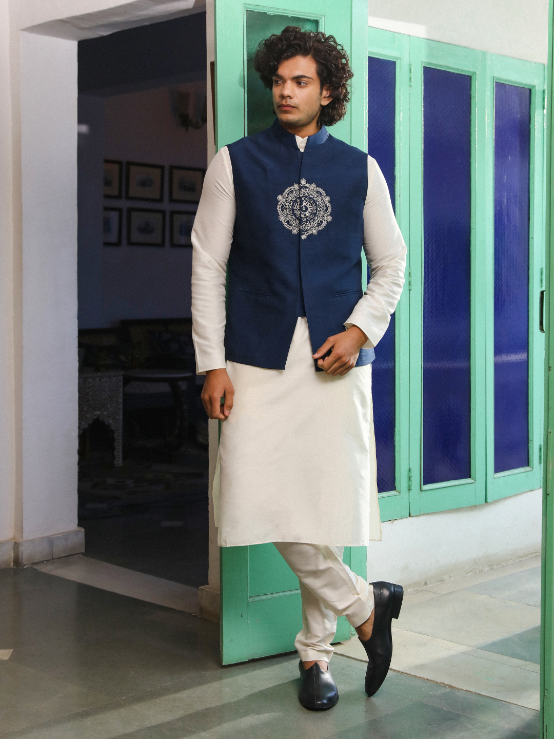 Blue Viscose Silk Jacket at Kamakhyaa by RoohbyRidhimaa. This item is Aangan By RoohbyRidhimaa, Blue, Diwali Wear, Eid Special, Eid Wear, Festive Wear, Indian Wear, Jackets, Men Jackets, Men Overlays, Menswear, Menswear By RoohbyRidhimaa, missing, Regular Fit, Sangeet Function, Traditional Wear, Viscose, Viscose Raw Silk, Wedding Wear, Winter Products, Zari Embroidery