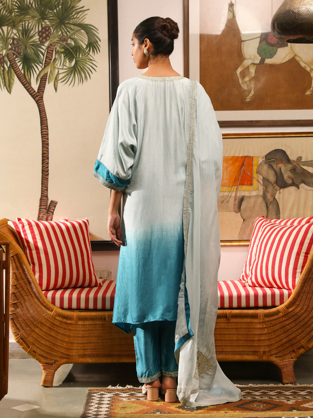 Blue Viscose Silk Kurta Set with Dupatta at Kamakhyaa by RoohbyRidhimaa. This item is Blue, Dupattas, Embroidered, Festive Wear, Kurta Set with Dupattas, Organza, Relaxed Fit, Toxin free, Viscose Silk, Zari Embroidered
