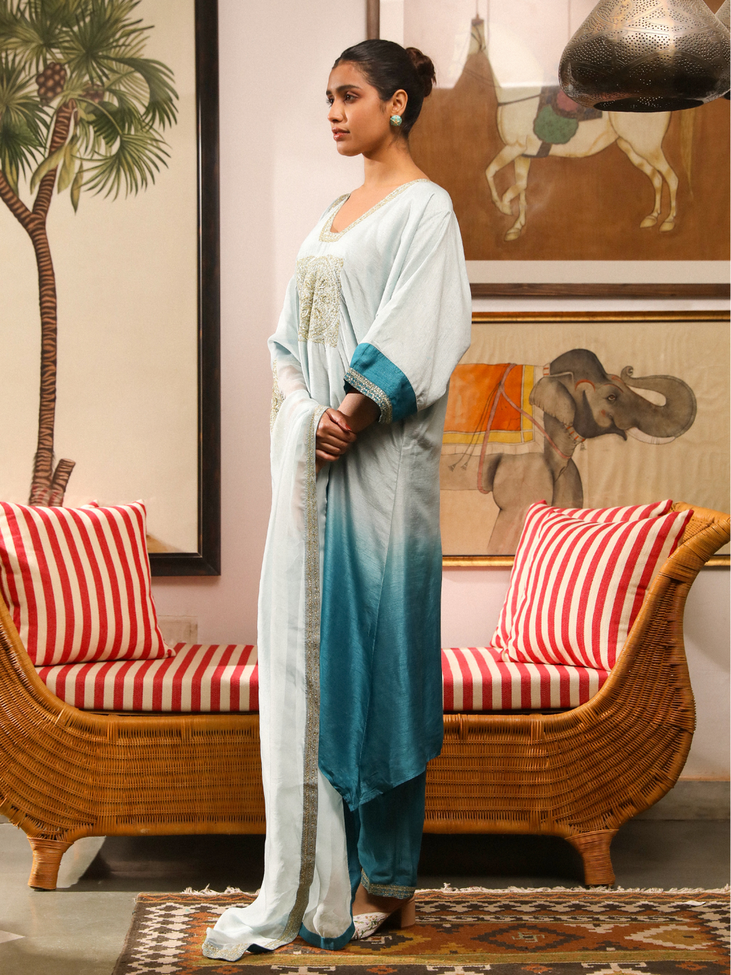 Blue Viscose Silk Kurta Set with Dupatta at Kamakhyaa by RoohbyRidhimaa. This item is Blue, Dupattas, Embroidered, Festive Wear, Kurta Set with Dupattas, Organza, Relaxed Fit, Toxin free, Viscose Silk, Zari Embroidered