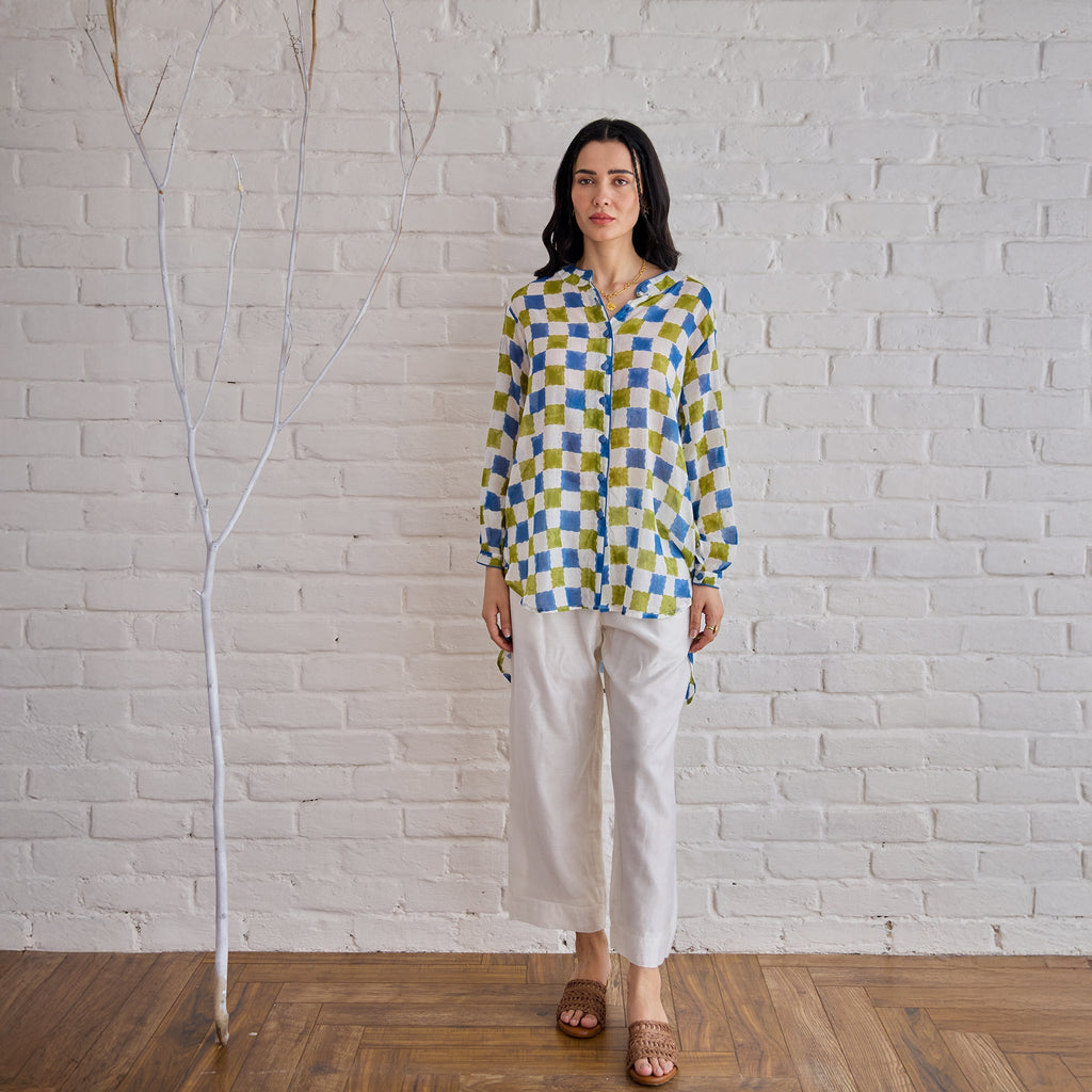 Blue Willow at Kamakhyaa by Taro. This item is Artisan made, Blue, Cotton Mulmul, Shirts, Under $50, Whispers of Summer by Taro