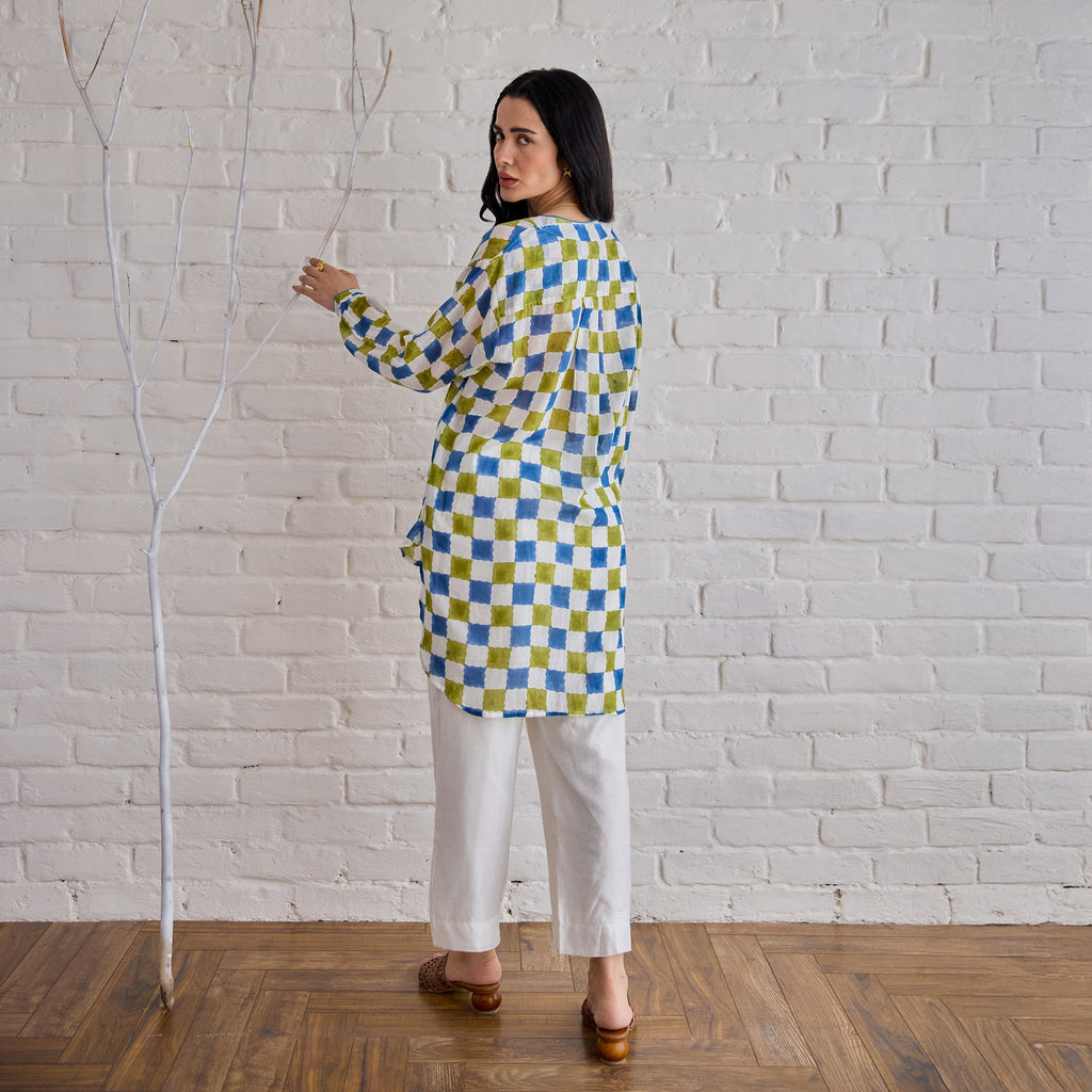 Blue Willow at Kamakhyaa by Taro. This item is Artisan made, Blue, Cotton Mulmul, Shirts, Under $50, Whispers of Summer by Taro