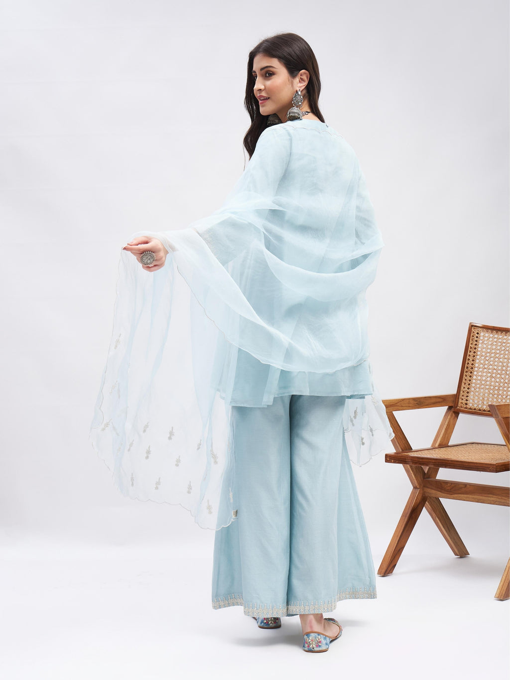 Blue Zari Embroidered Chanderi Silk Kurta Set with Dupatta at Kamakhyaa by RoohbyRidhimaa. This item is Blue, Casual Wear, Chanderi Silk, Cotton, Dupattas, Embroidered, Kurta Set with Dupattas, Kurta Sets, Organza, Relaxed Fit, Silk Chanderi, Toxin free, Zari Embroidered