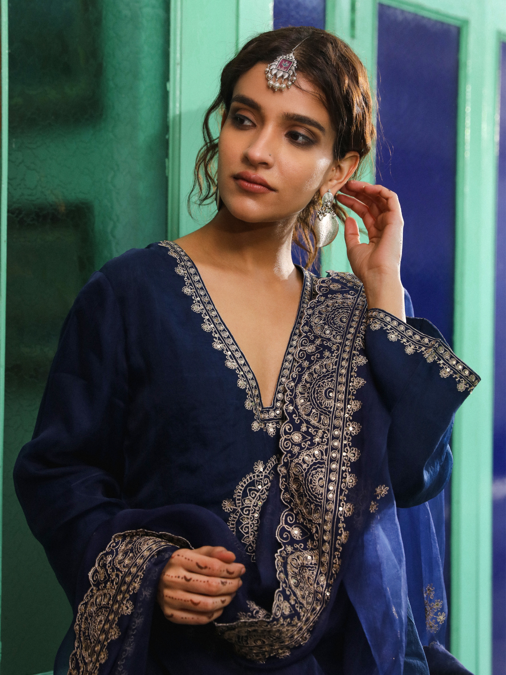 Blue Zari Embroidered Kurta Set with Dupatta at Kamakhyaa by RoohbyRidhimaa. This item is Blue, Dupattas, Embroidered, Festive Wear, Kurta Set with Dupattas, Organza, Regular Fit, Toxin free, Zari Embroidered
