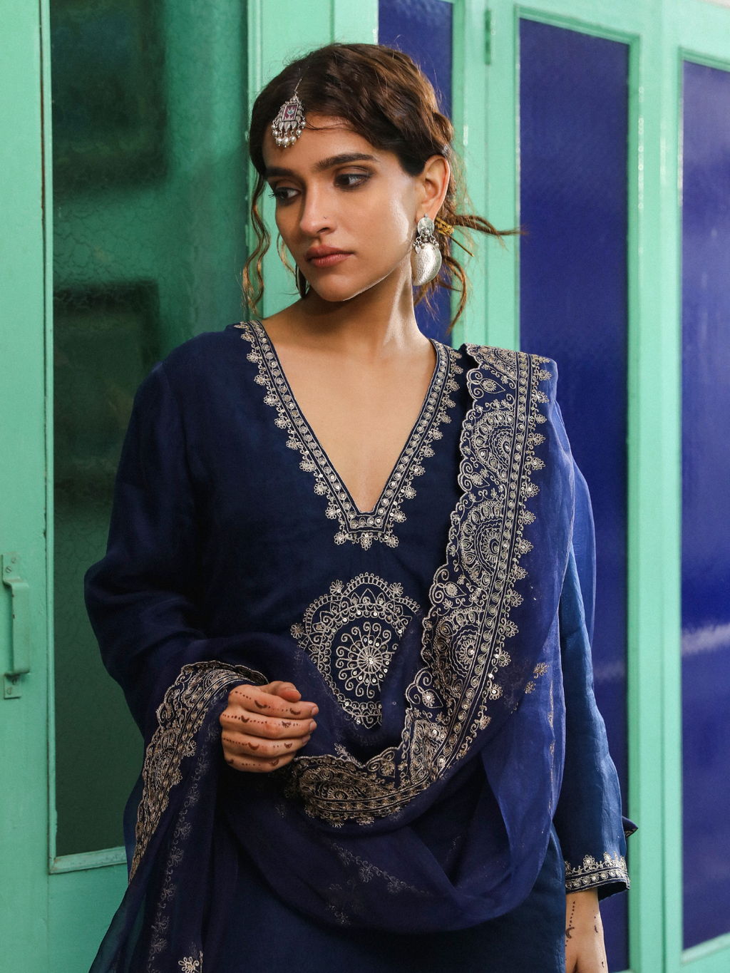 Blue Zari Embroidered Kurta Set with Dupatta at Kamakhyaa by RoohbyRidhimaa. This item is Blue, Dupattas, Embroidered, Festive Wear, Kurta Set with Dupattas, Organza, Regular Fit, Toxin free, Zari Embroidered