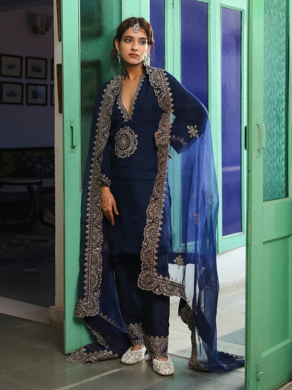 Blue Zari Embroidered Kurta Set with Dupatta at Kamakhyaa by RoohbyRidhimaa. This item is Blue, Dupattas, Embroidered, Festive Wear, Kurta Set with Dupattas, Organza, Regular Fit, Toxin free, Zari Embroidered