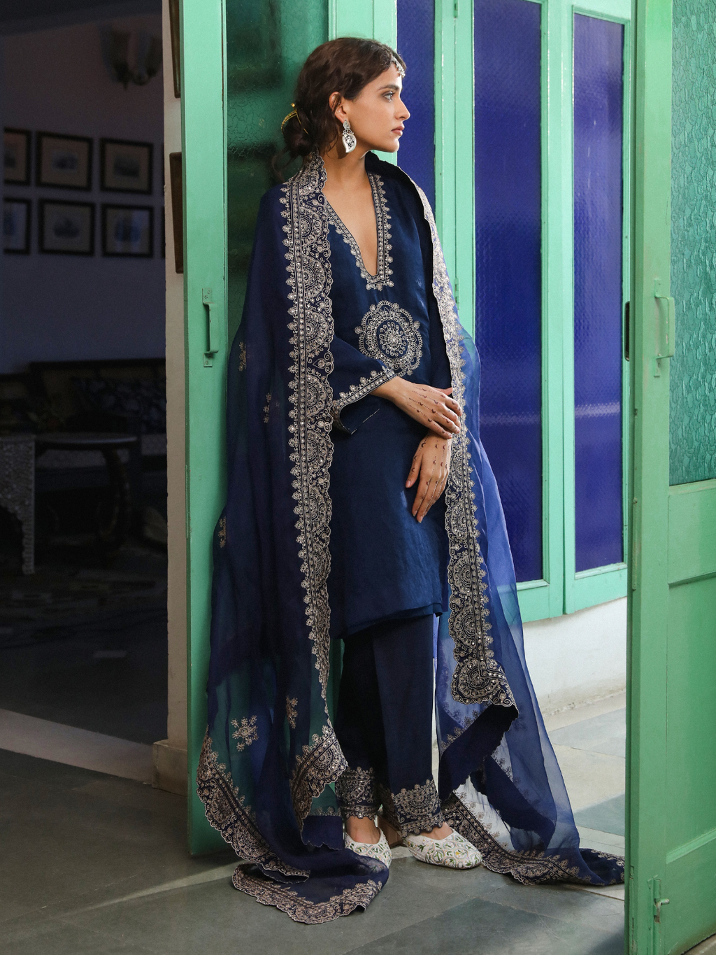 Blue Zari Embroidered Kurta Set with Dupatta at Kamakhyaa by RoohbyRidhimaa. This item is Blue, Dupattas, Embroidered, Festive Wear, Kurta Set with Dupattas, Organza, Regular Fit, Toxin free, Zari Embroidered