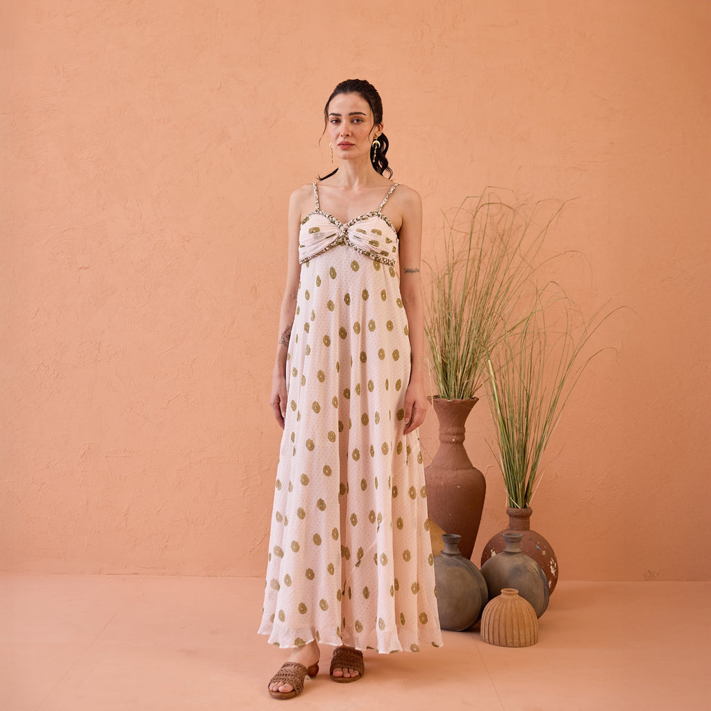 Blush Bloom at Kamakhyaa by Taro. This item is Artisan made, Beige, Chiffon, Dresses, Handblock Printed, Indie Bloom by Taro, Pink, Relaxed Fit, Sleeveless Dresses