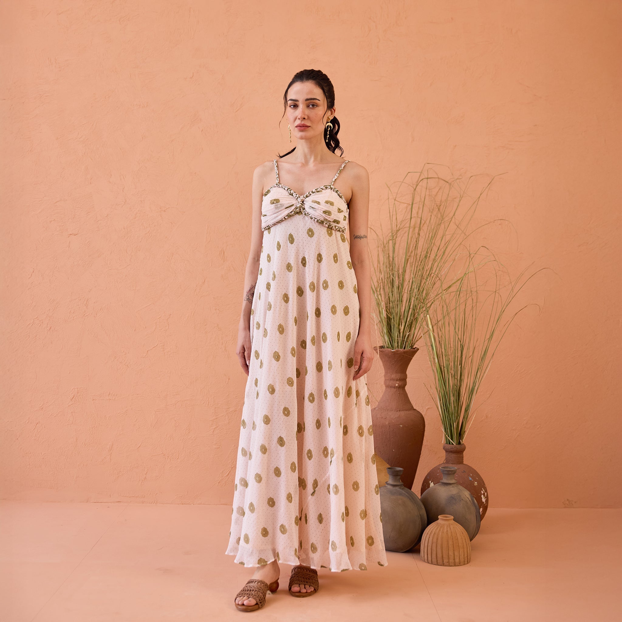 Blush Bloom at Kamakhyaa by Taro. This item is Artisan made, Beige, Chiffon, Dresses, Handblock Printed, Indie Bloom by Taro, Pink, Relaxed Fit, Sleeveless Dresses