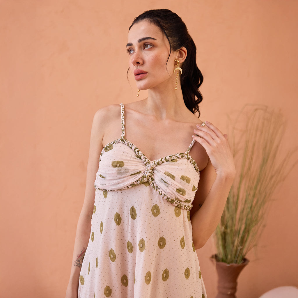 Blush Bloom at Kamakhyaa by Taro. This item is Artisan made, Beige, Chiffon, Dresses, Handblock Printed, Indie Bloom by Taro, Pink, Relaxed Fit, Sleeveless Dresses