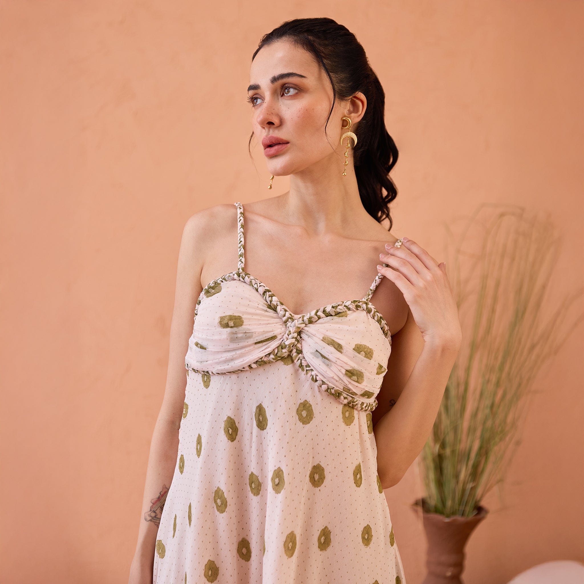 Blush Bloom at Kamakhyaa by Taro. This item is Artisan made, Beige, Chiffon, Dresses, Handblock Printed, Indie Bloom by Taro, Pink, Relaxed Fit, Sleeveless Dresses