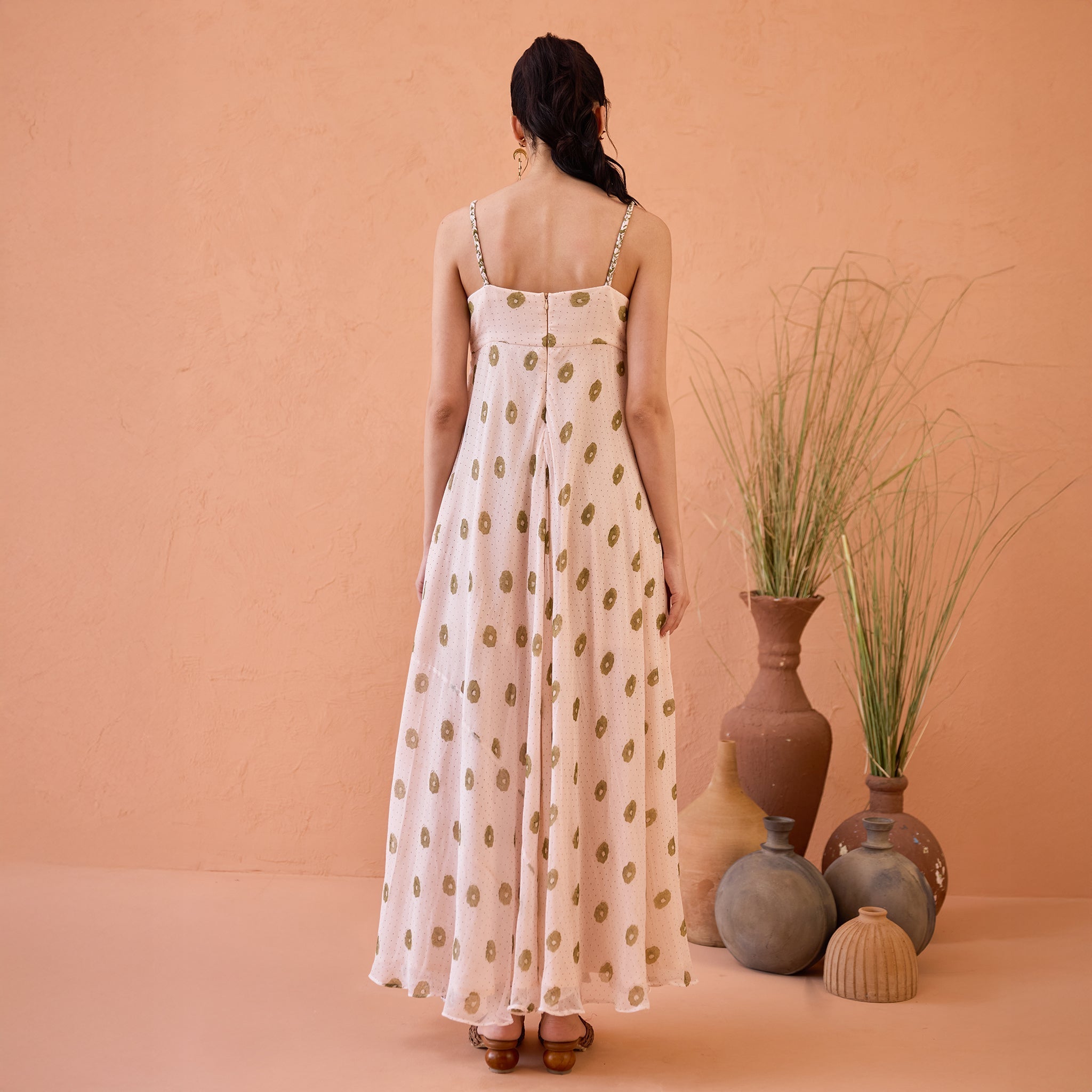 Blush Bloom at Kamakhyaa by Taro. This item is Artisan made, Beige, Chiffon, Dresses, Handblock Printed, Indie Bloom by Taro, Pink, Relaxed Fit, Sleeveless Dresses