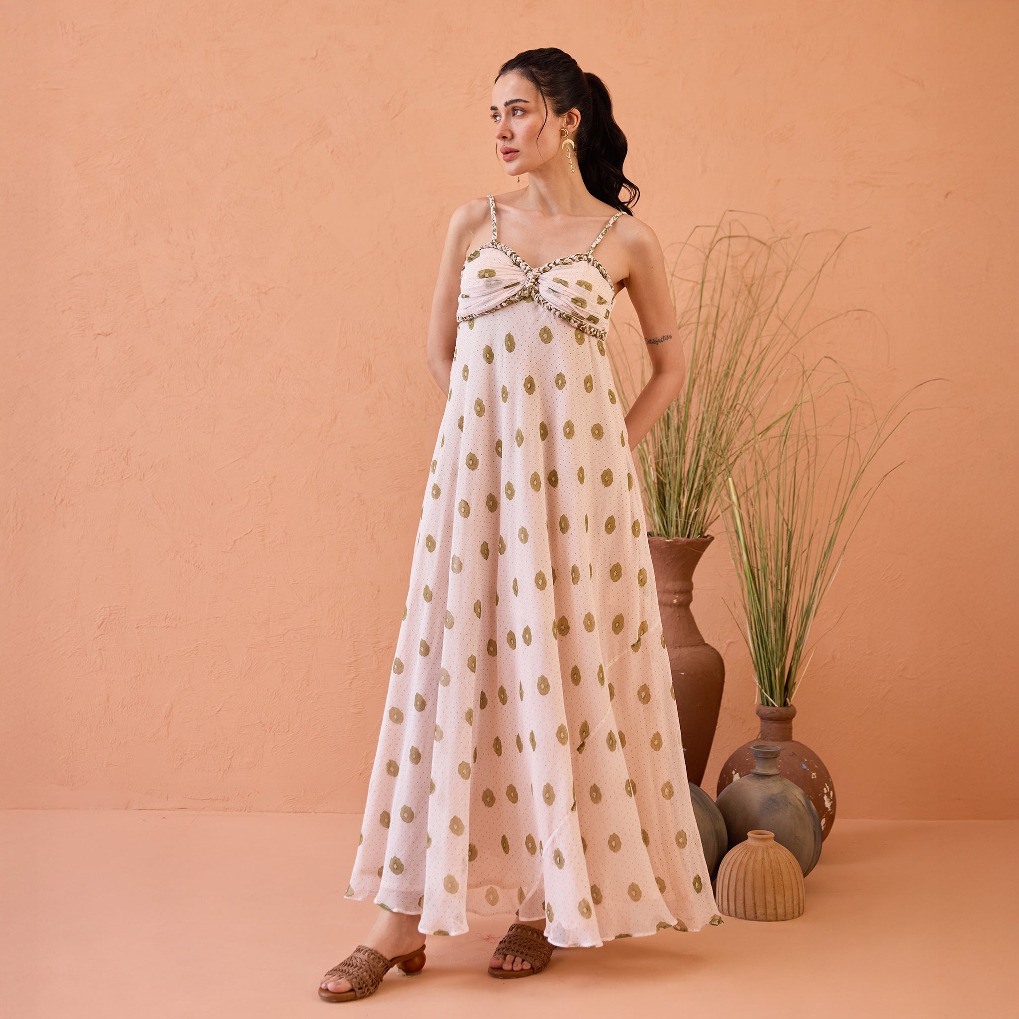 Blush Bloom at Kamakhyaa by Taro. This item is Artisan made, Beige, Chiffon, Dresses, Handblock Printed, Indie Bloom by Taro, Pink, Relaxed Fit, Sleeveless Dresses