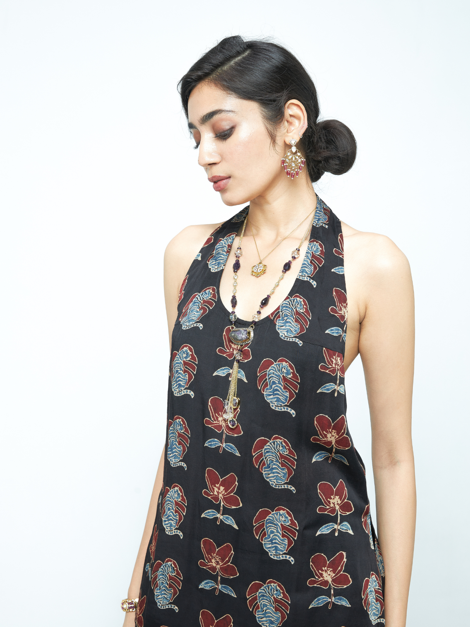 Bold Halter at Kamakhyaa by Anushé Pirani. This item is Bloom After Dark by Anushe Pirani, Midnight Blueprint, Tops & Shirts, Under $50, Woman co-ord sets, Womenswear