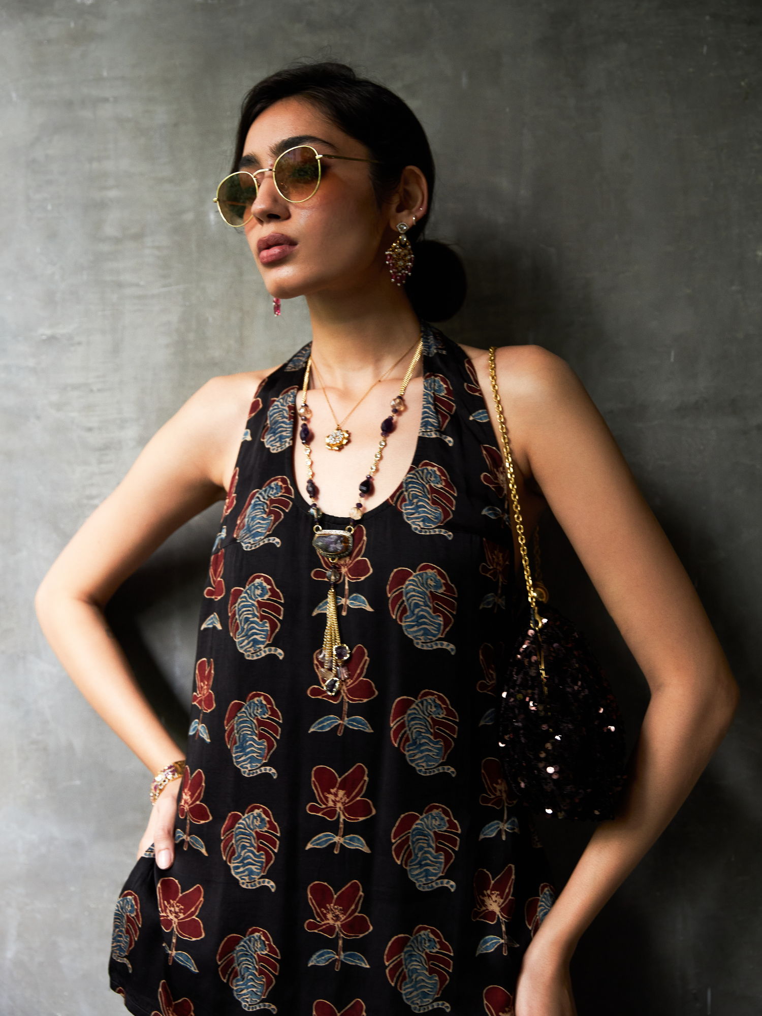 Bold Halter at Kamakhyaa by Anushé Pirani. This item is Bloom After Dark by Anushe Pirani, Midnight Blueprint, Tops & Shirts, Under $50, Woman co-ord sets, Womenswear
