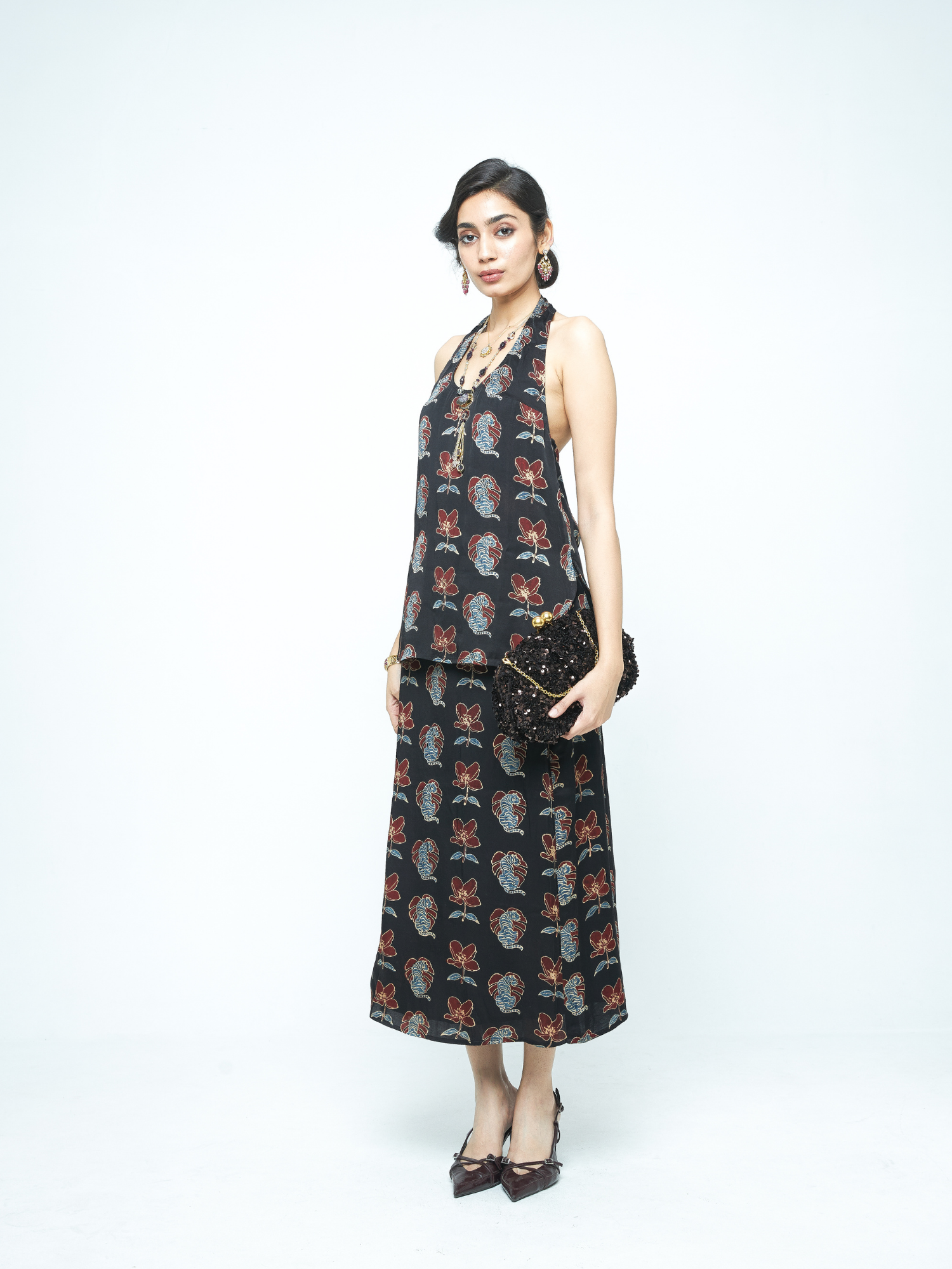 Bold Halter at Kamakhyaa by Anushé Pirani. This item is Bloom After Dark by Anushe Pirani, Midnight Blueprint, Tops & Shirts, Under $50, Woman co-ord sets, Womenswear