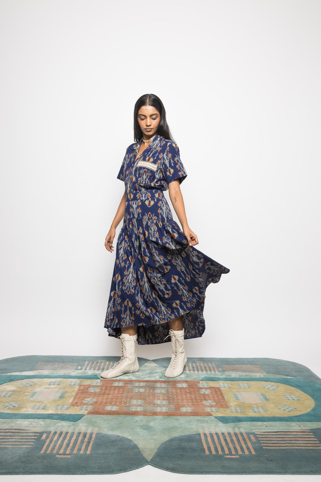 Boxy Breeze Shirt at kamakhyaa.com by Anushé Pirani. This item is 100% Cotton, Beach Wear, Blue, Casual Wear, Console Collection List, Cotton, Fresh Ink by Anushe Pirani, Handwoven cotton, Ikat Prints, Regular Fit, Royal Blue, Vacation Wear, Womenswear