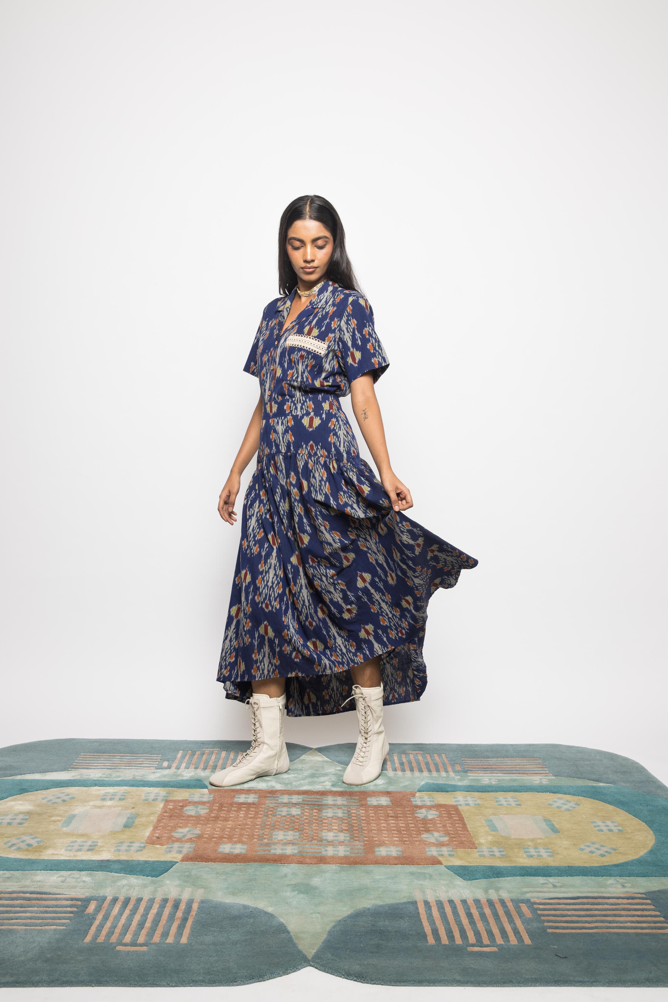 Boxy Breeze Shirt at kamakhyaa.com by Anushé Pirani. This item is 100% Cotton, Beach Wear, Blue, Casual Wear, Console Collection List, Cotton, Fresh Ink by Anushe Pirani, Handwoven cotton, Ikat Prints, Regular Fit, Royal Blue, Vacation Wear, Womenswear