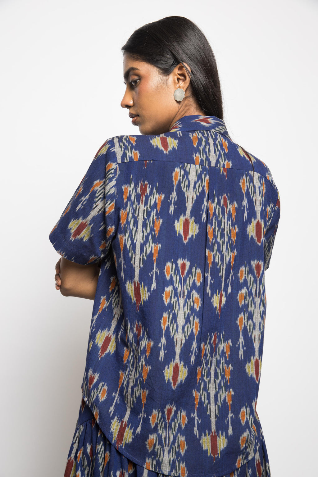 Boxy Breeze Shirt at kamakhyaa.com by Anushé Pirani. This item is 100% Cotton, Beach Wear, Blue, Casual Wear, Console Collection List, Cotton, Fresh Ink by Anushe Pirani, Handwoven cotton, Ikat Prints, Regular Fit, Royal Blue, Vacation Wear, Womenswear