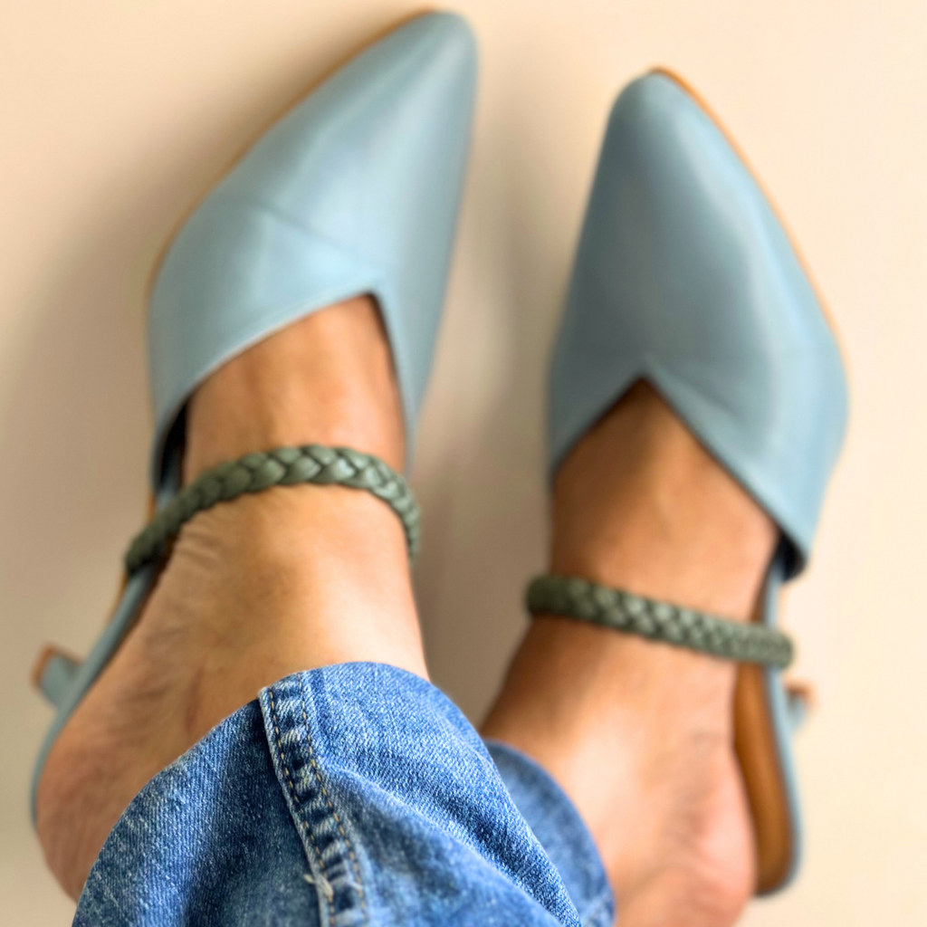 Braided Heels at Kamakhyaa by EK_agga. This item is Baby Blue, Blue, Brunch Wear Footwear, Heels, Light Blue, missing, Pointed Toes Footwear, Sky Blue, Under $50