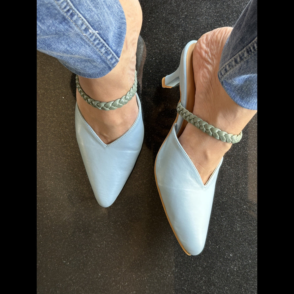 Braided Heels at Kamakhyaa by EK_agga. This item is Baby Blue, Blue, Brunch Wear Footwear, Heels, Light Blue, missing, Pointed Toes Footwear, Sky Blue, Under $50