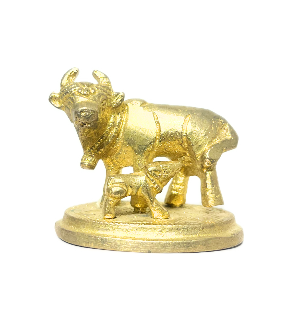 Brass Kamdhenu Cow with Calf Idol – 100% Pure Brass at Kamakhyaa by Aetherea World. This item is God