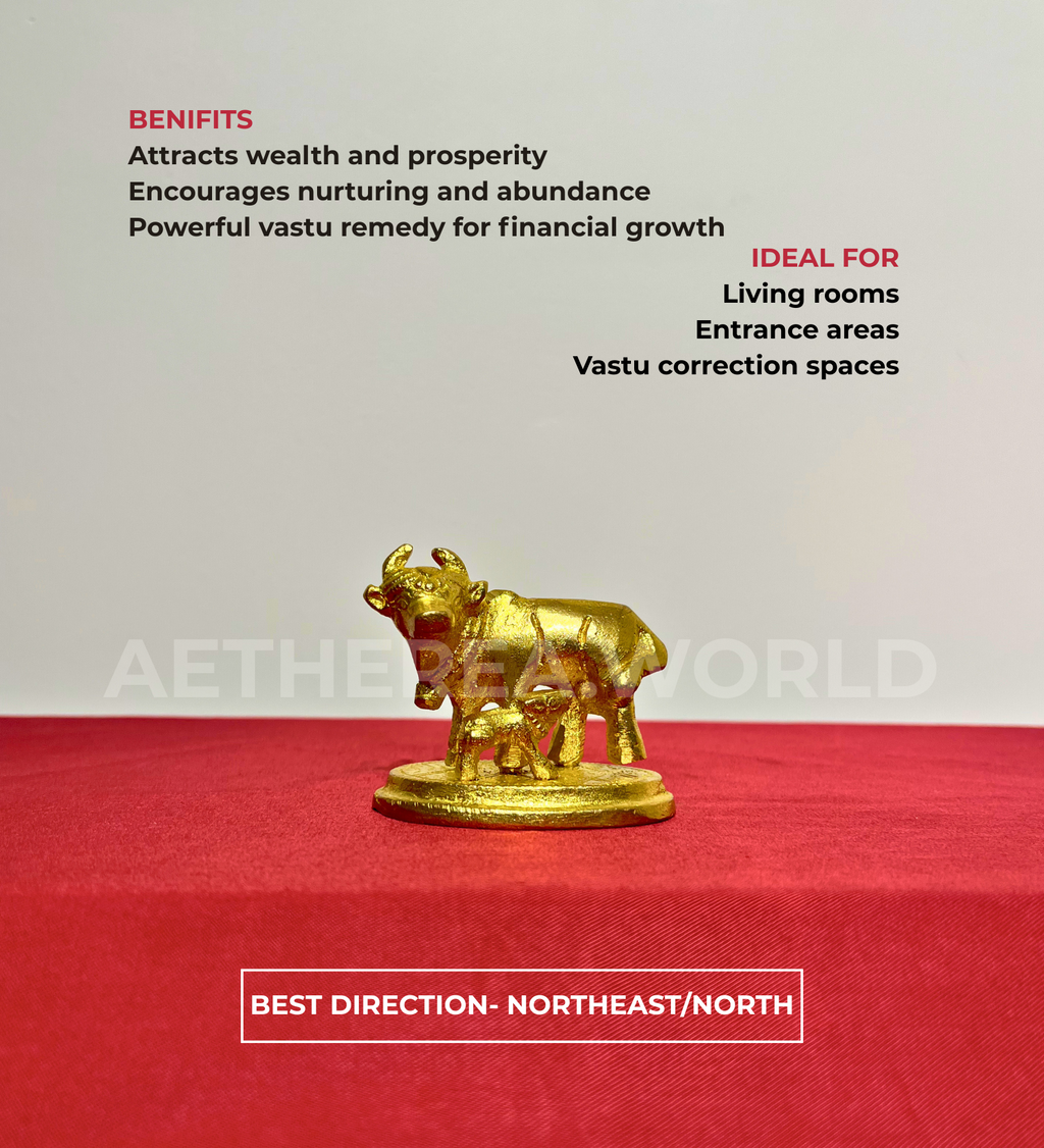 Brass Kamdhenu Cow with Calf Idol – 100% Pure Brass at Kamakhyaa by Aetherea World. This item is God
