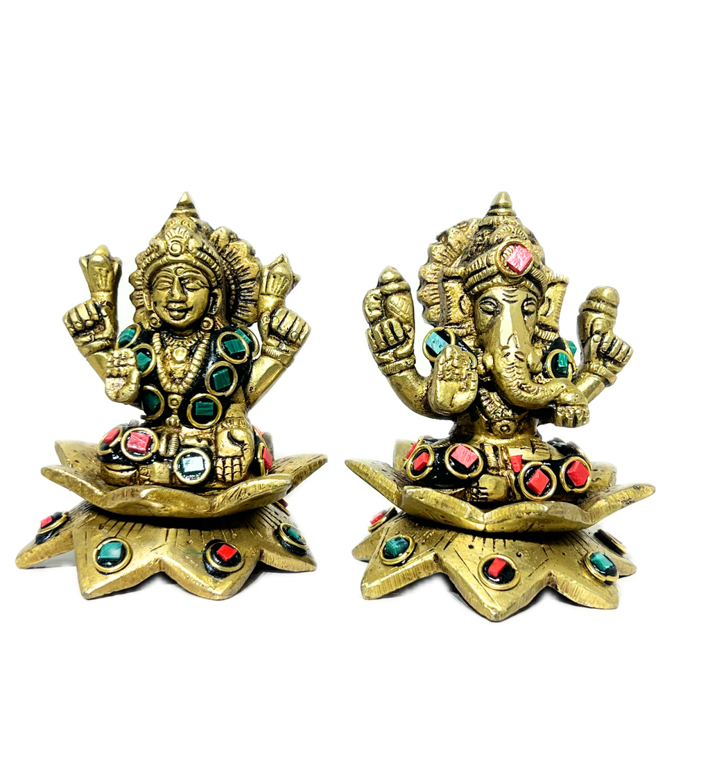 Brass Laxmi Ganesh Idol Set with Stone Finish – 100% Pure Brass at Kamakhyaa by Aetherea World. This item is God