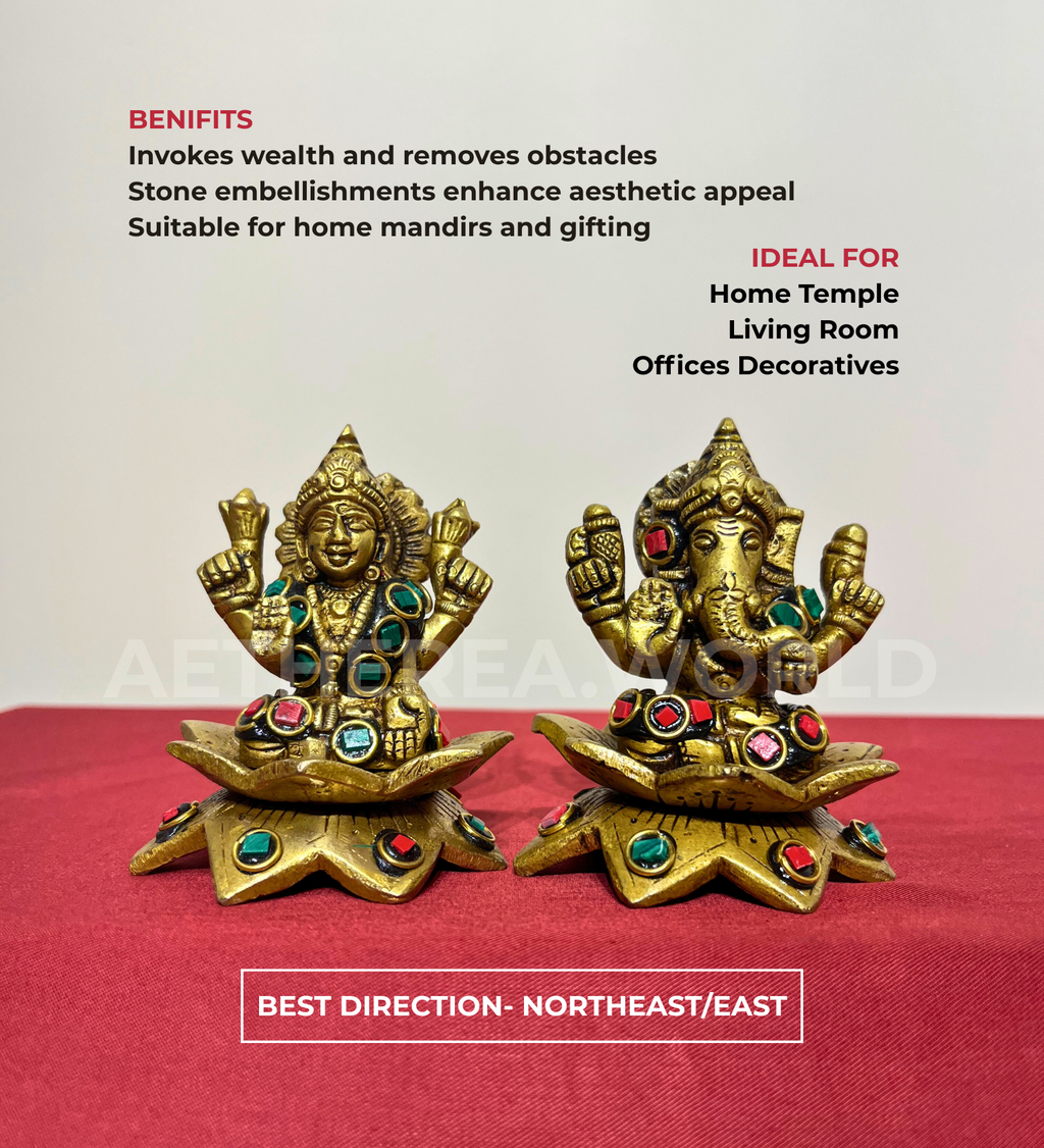 Brass Laxmi Ganesh Idol Set with Stone Finish – 100% Pure Brass at Kamakhyaa by Aetherea World. This item is God