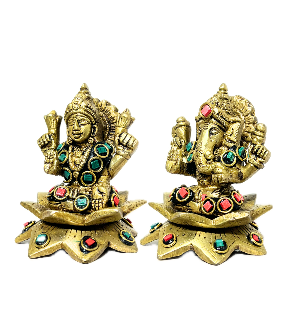 Brass Laxmi Ganesh Idol Set with Stone Finish – 100% Pure Brass at Kamakhyaa by Aetherea World. This item is God