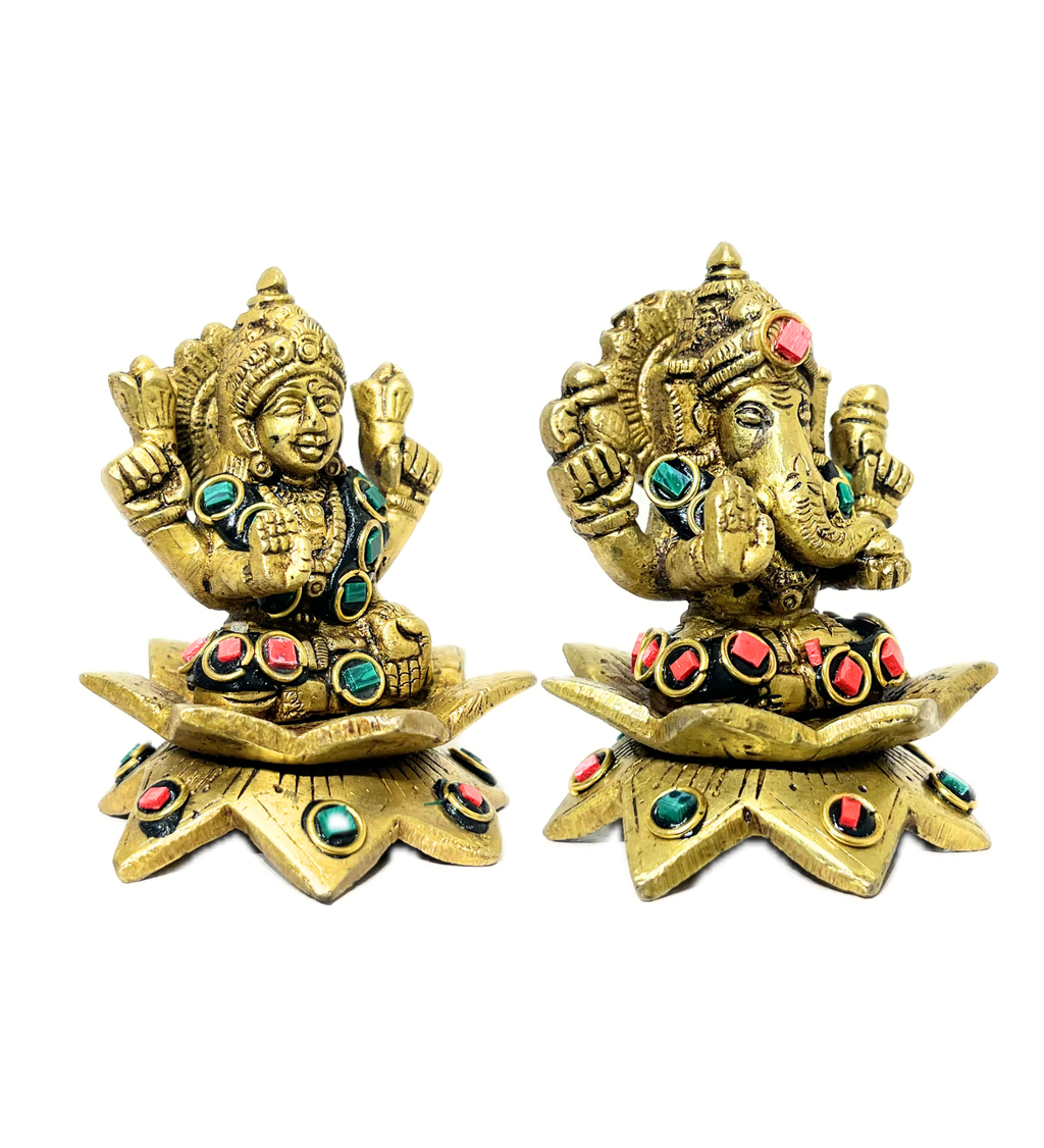 Brass Laxmi Ganesh Idol Set with Stone Finish – 100% Pure Brass at Kamakhyaa by Aetherea World. This item is God