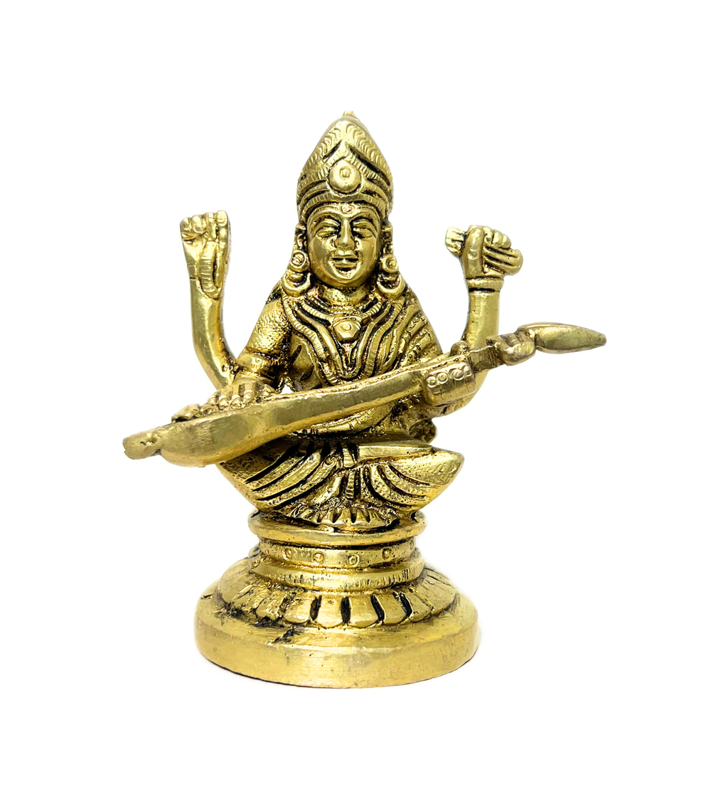 Brass Saraswati Maa Idol – 100% Pure Brass at Kamakhyaa by Aetherea World. This item is God