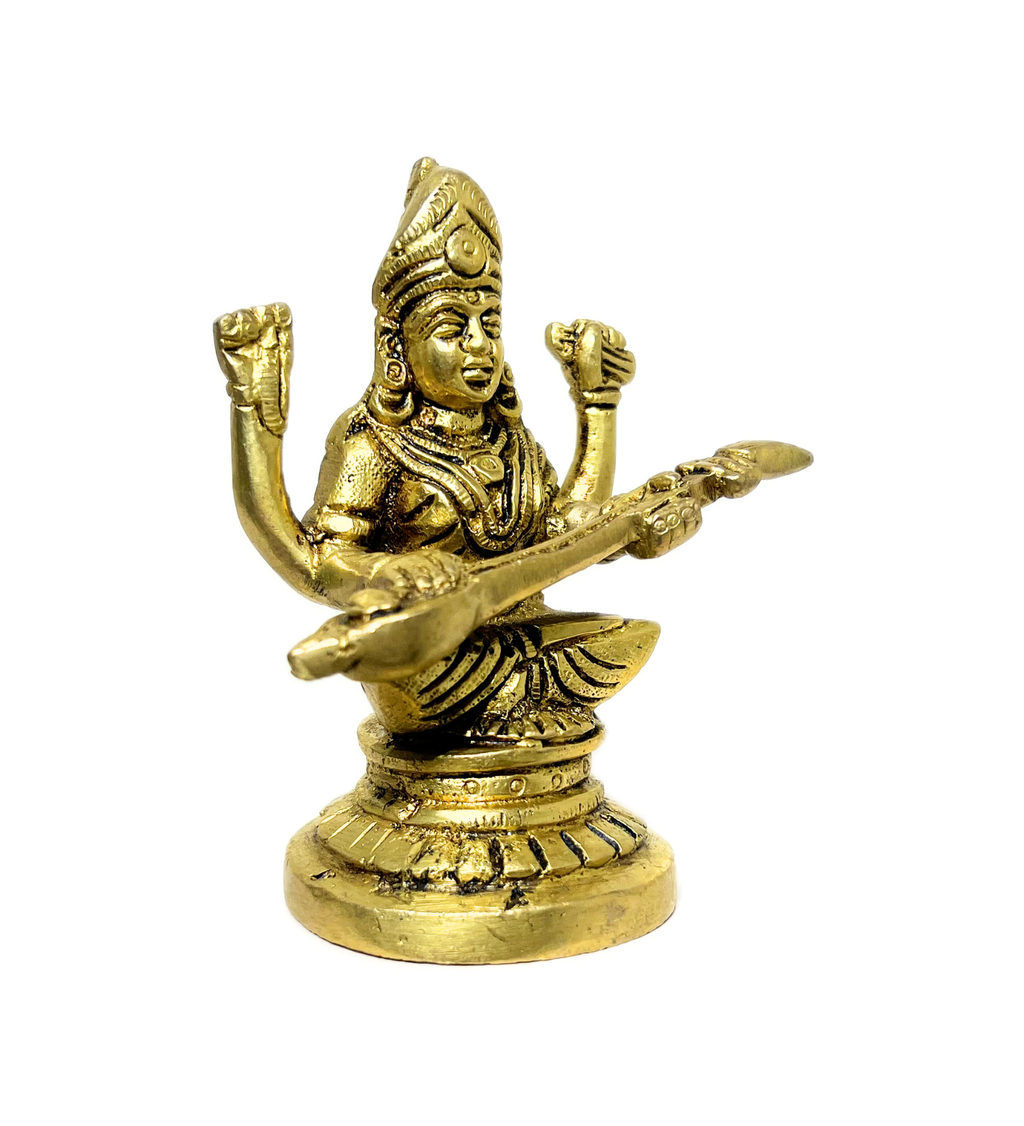 Brass Saraswati Maa Idol – 100% Pure Brass at Kamakhyaa by Aetherea World. This item is God