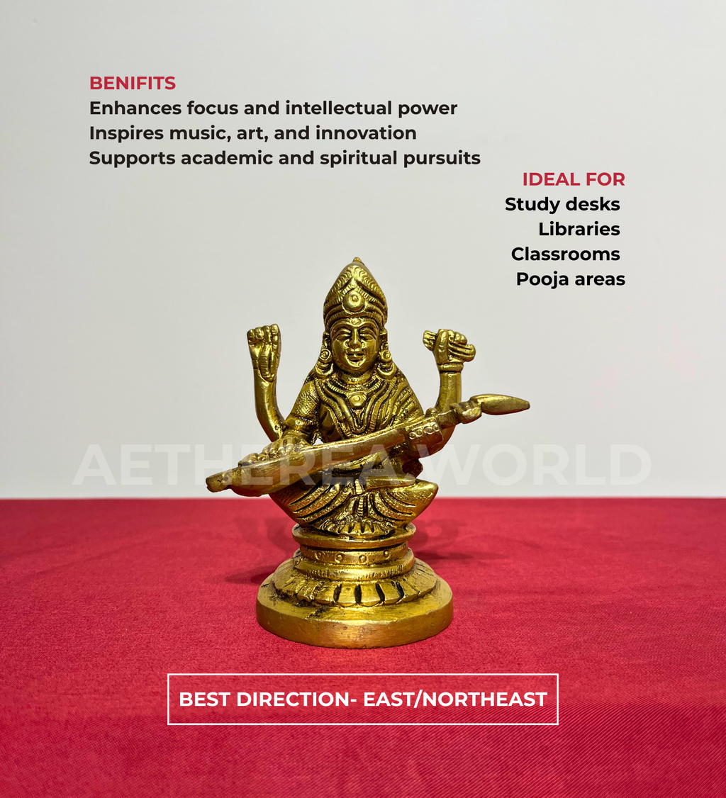 Brass Saraswati Maa Idol – 100% Pure Brass at Kamakhyaa by Aetherea World. This item is God
