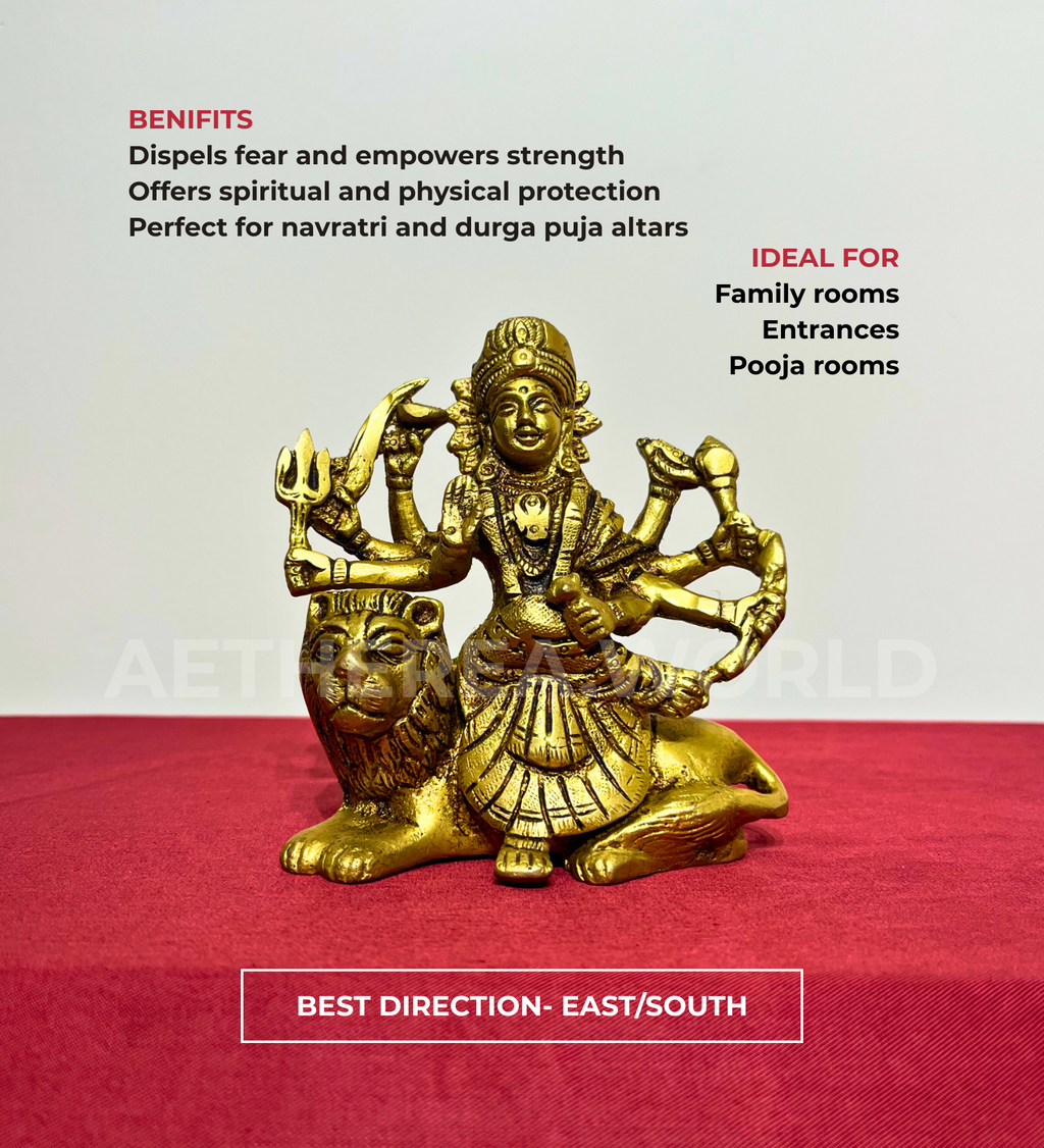 Brass Sherawali Maa Idol – 100% Pure Brass at Kamakhyaa by Aetherea World. This item is God