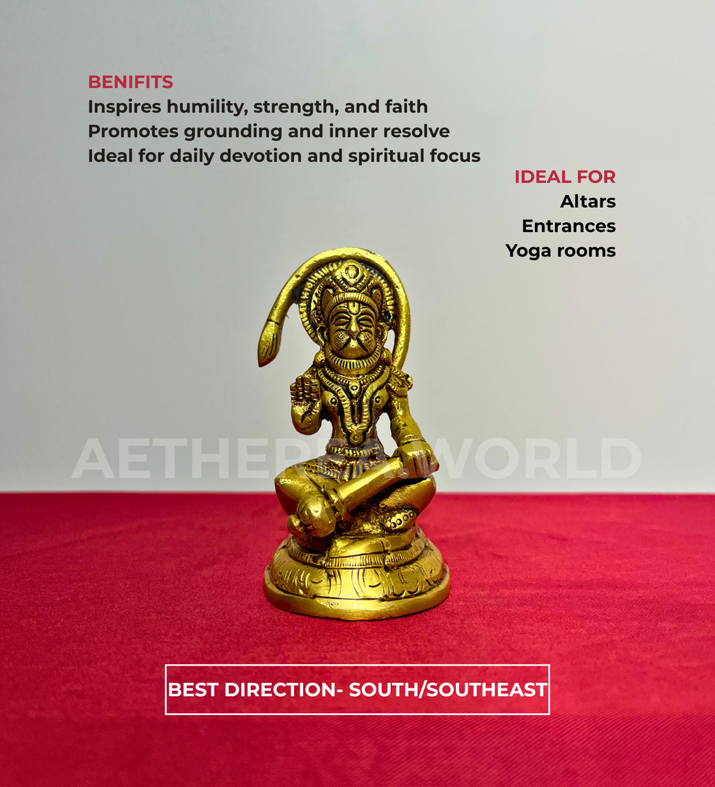 Brass Sitting Hanuman Idol – 100% Pure Brass at Kamakhyaa by Aetherea World. This item is God