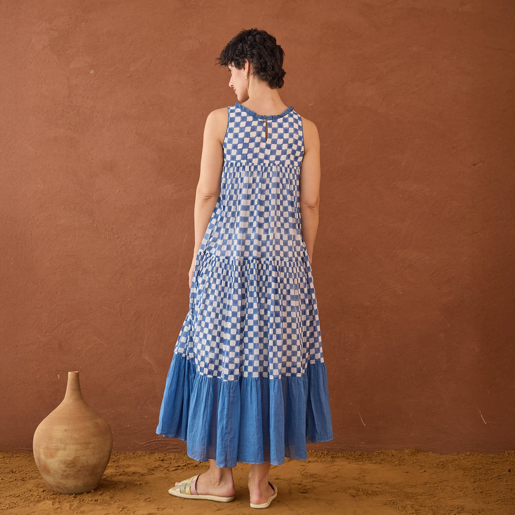 Breezy Blues at Kamakhyaa by Taro. This item is Artisan made, Blue, Cotton Mulmul, Handblock Printed, Sleeveless Dresses, Under $50, Whispers of Summer by Taro