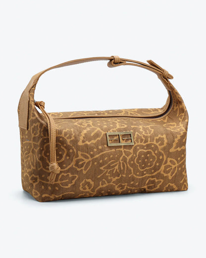 Brown Evening Wear Hand Bag at Kamakhyaa by The Indian Trunk. This item is Artisan Made, Brown, Evening Wear, Floral Prints, Free Size, Gajji Silk, Hand Bags, leather